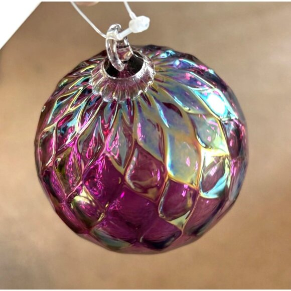 New Ornament Hand-Blown Glass Eye Studio Iridescent Purple Gold changeable Color - Picture 1 of 10